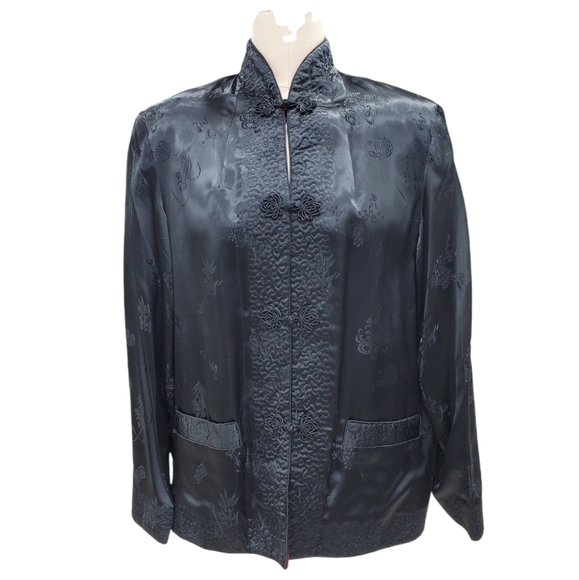 Peony Brand reversible jacket women's large fuchia black jacquard quilt oriental - Picture 4 of 15